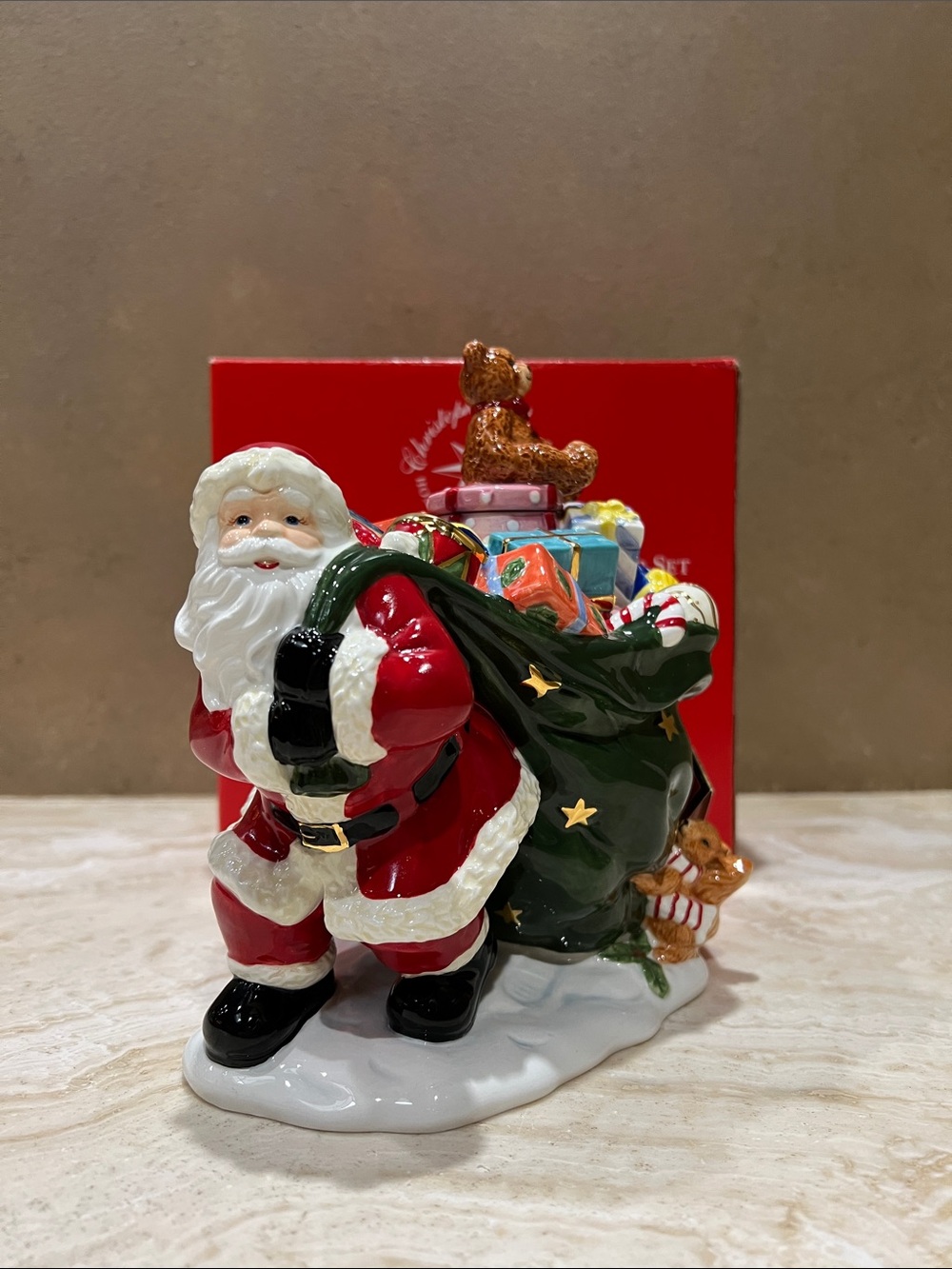 Christopher Radko Red, Green & Gold Santa with Gift Sack Candleholder - Picture 7 of 14